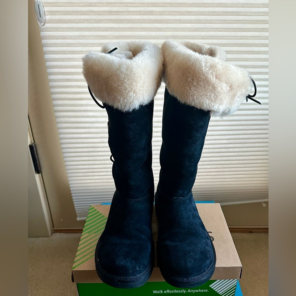 UGG Tall Black Suede Winter Boots with Shearling Cuff